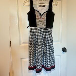 Black and White Gingham Dress with Embroidery